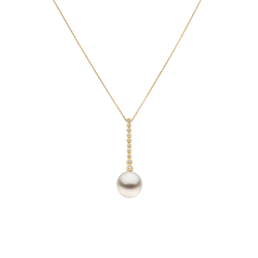Autore Bezel Drop necklace featuring white diamonds and Australian South Sea Pearls