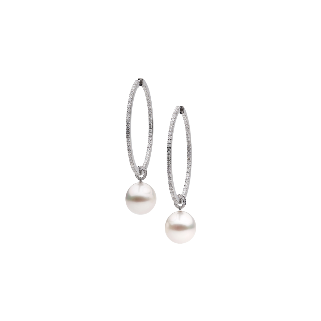 Autore South Sea Pearls on Medium 18kt white gold single pave hoops.