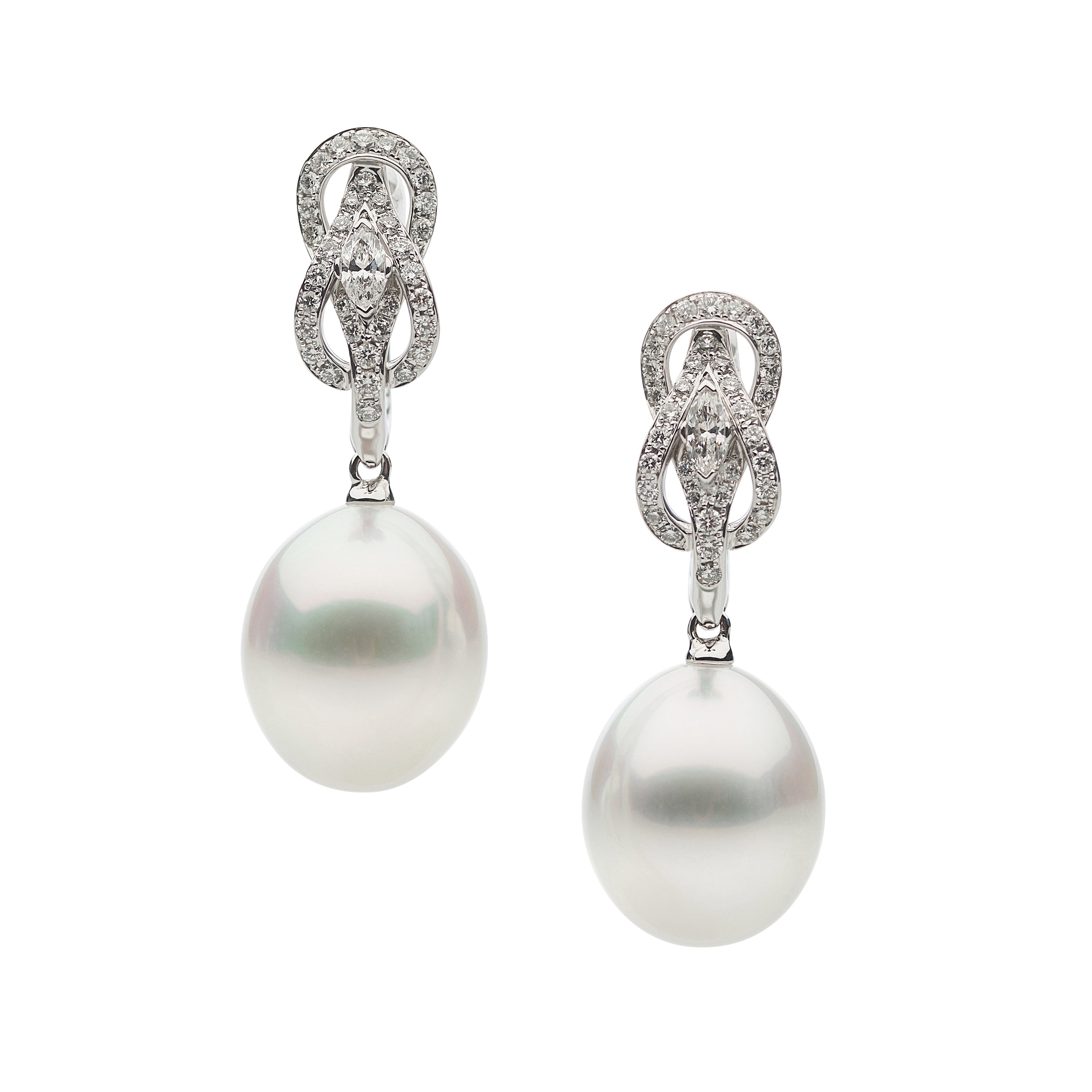 Autore Hercules Earring featuring white diamonds and Australian South Sea pearls set in 18kt white gold