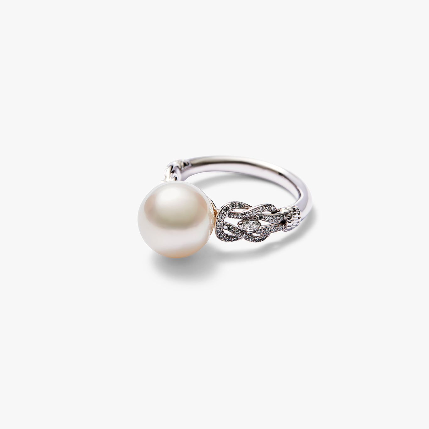 Autore Hercules Knot Ring featuring an Australian South Sea Pearl and white diamonds set in 18kt white gold