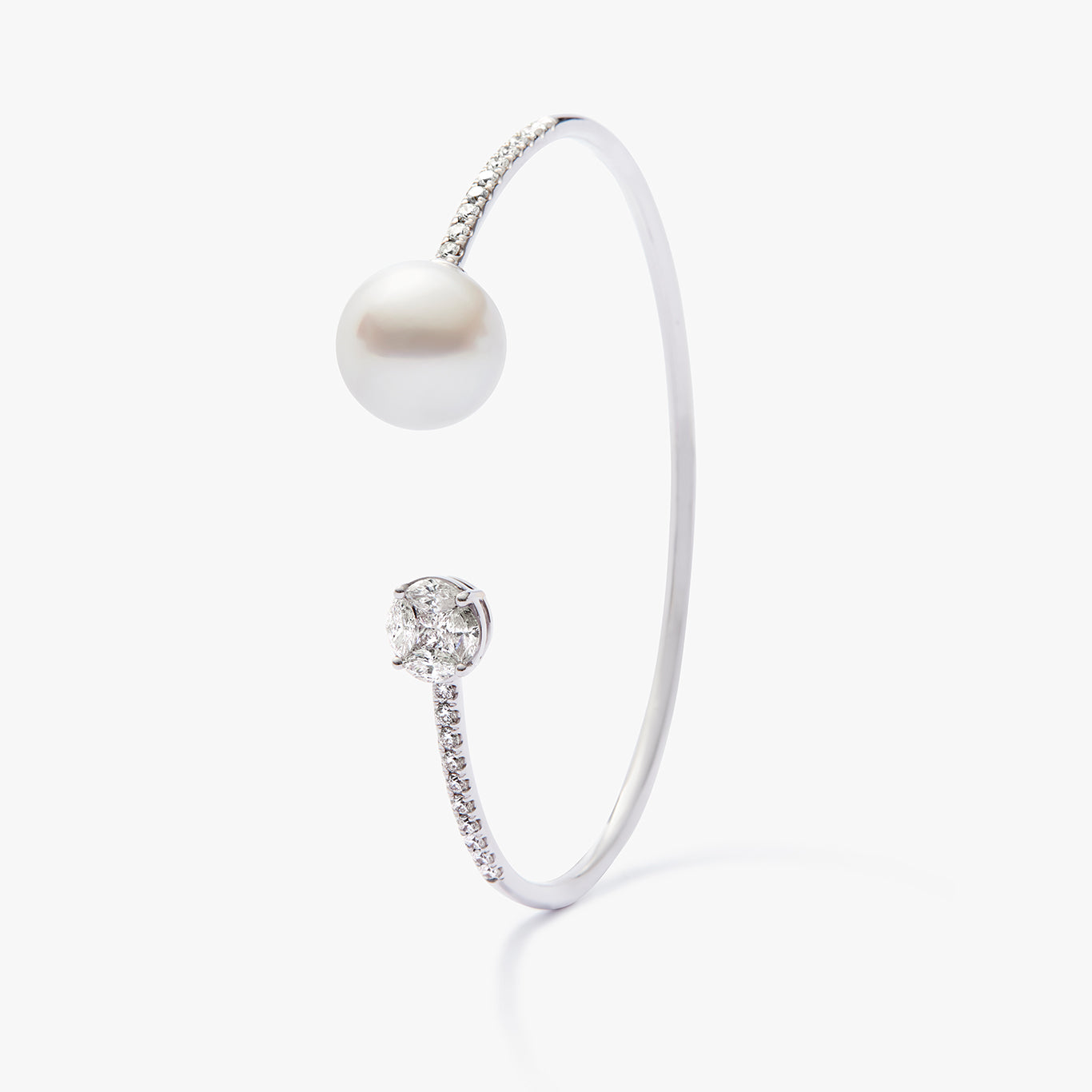 Autore Amore Pave White Diamond Bangle featuring an Australian South Sea Pearl set in 18kt white gold