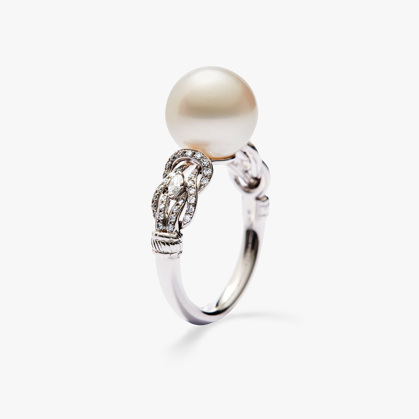 Autore Hercules Knot Ring featuring an Australian South Sea Pearl and White Diamonds set in 18kt white gold