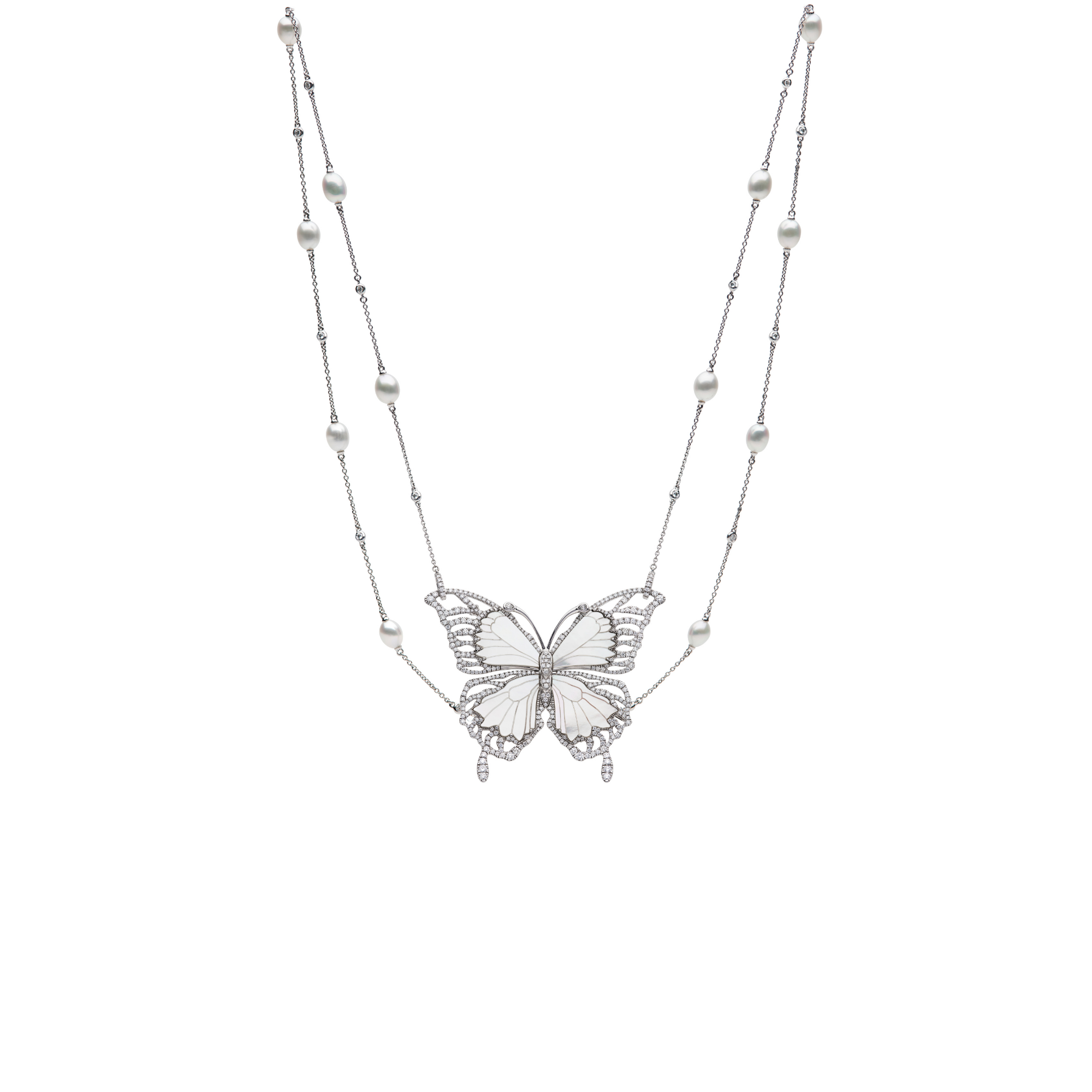 Papillon Mother of Pearl Brooch & Necklace