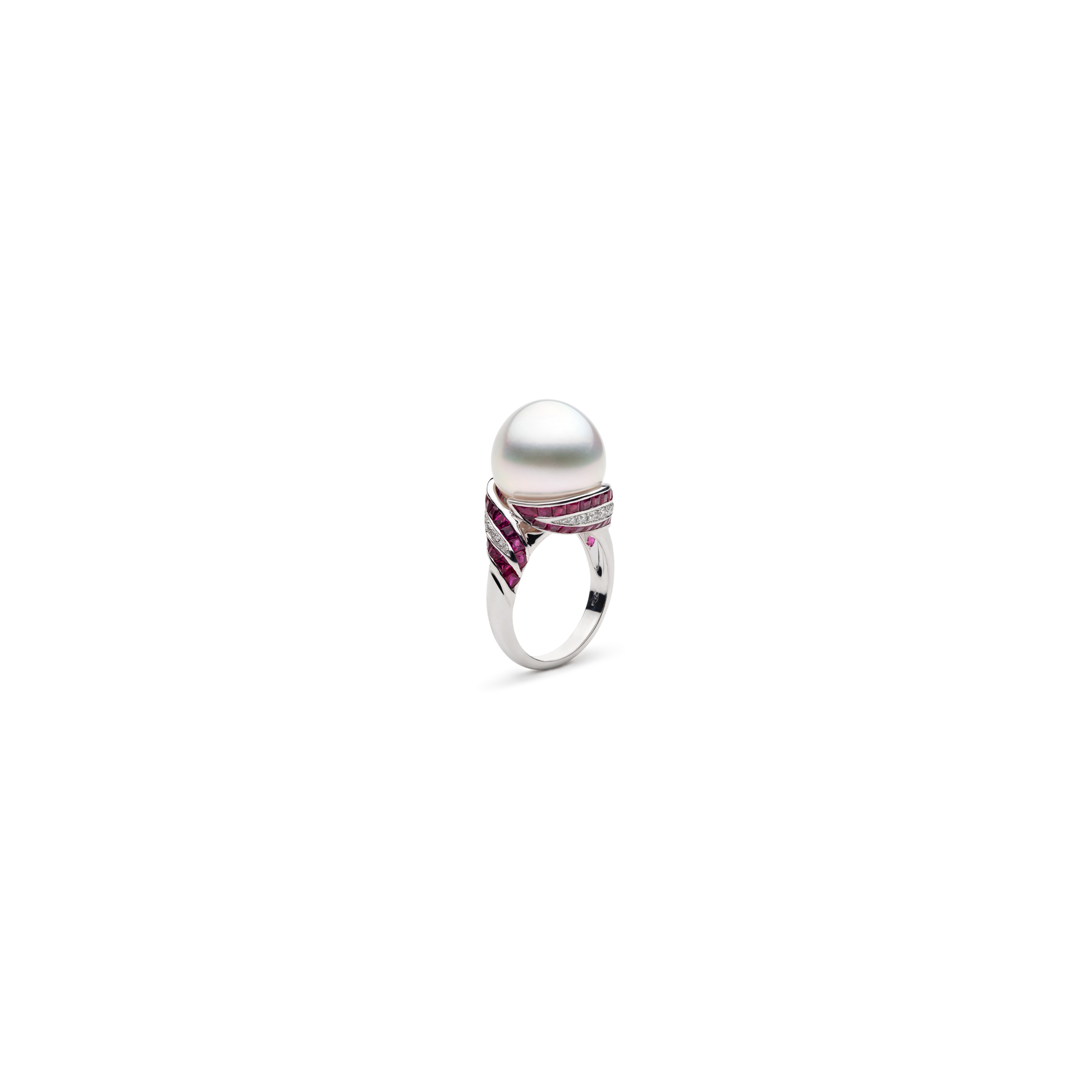 White diamond ruby pearl ring