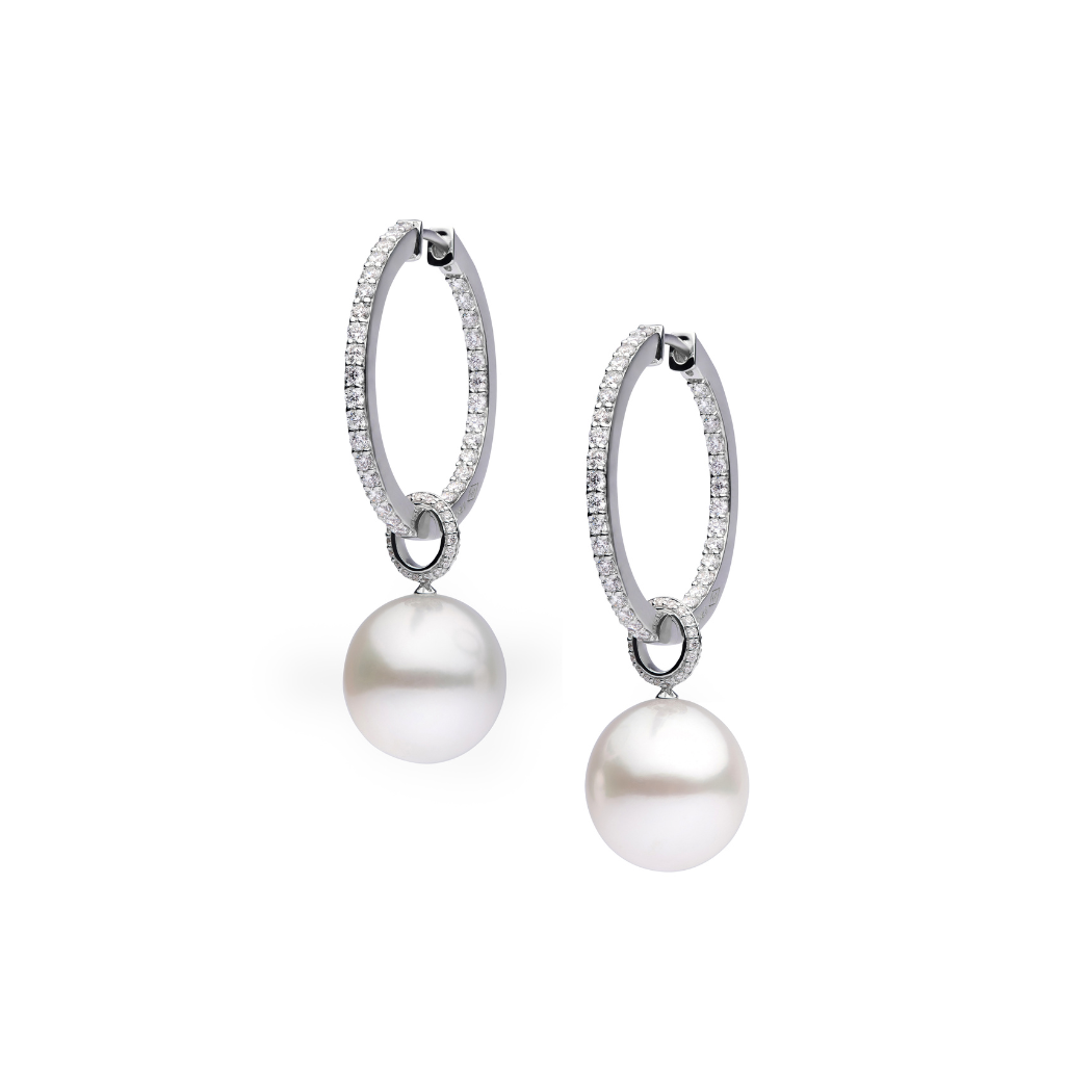 Autore 18kt white gold medium diamond hoop featuring a white South Sea Pearl