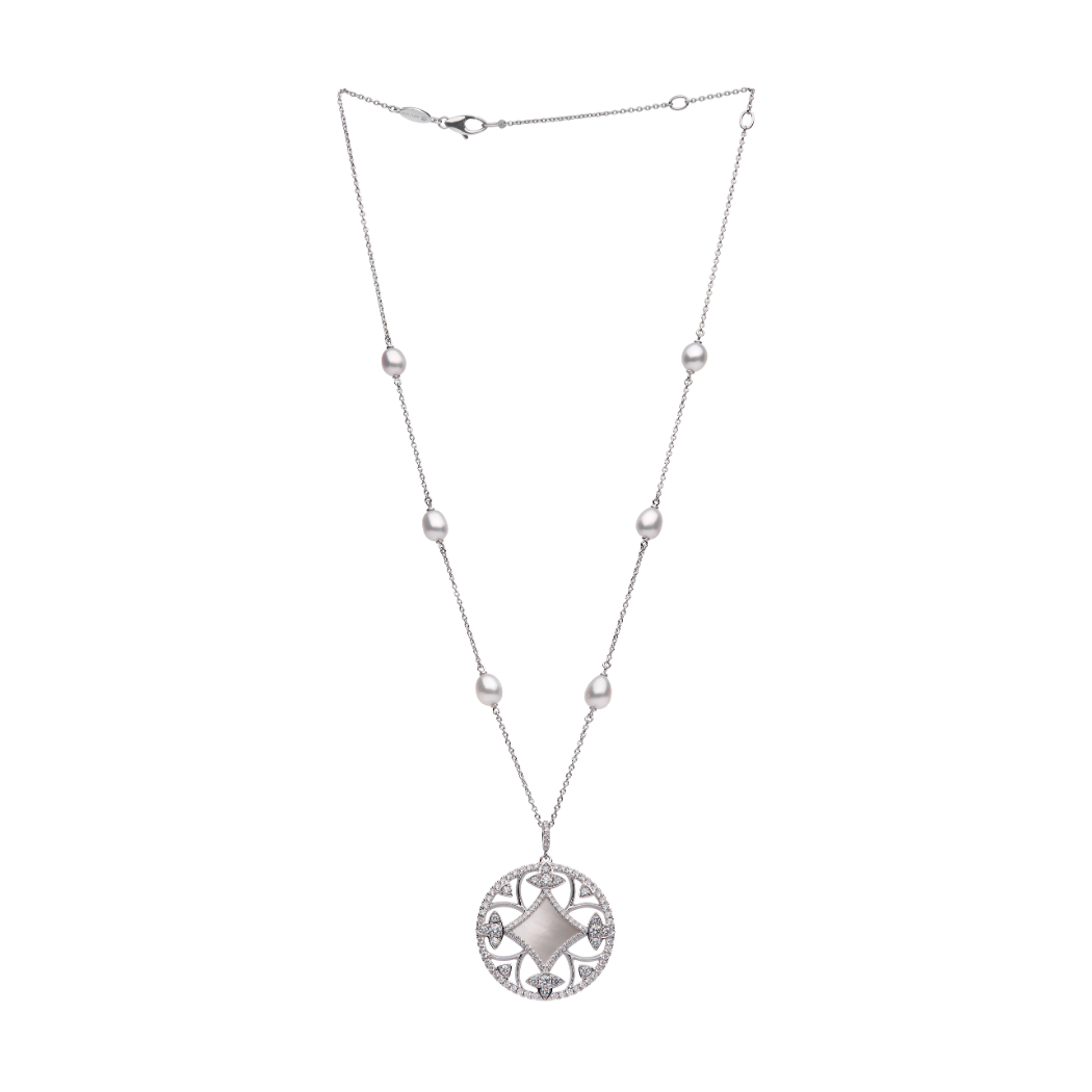 Autore Keshi Pearls with White Mother Of Pearl set in 18kt white gold white diamond pendant necklace