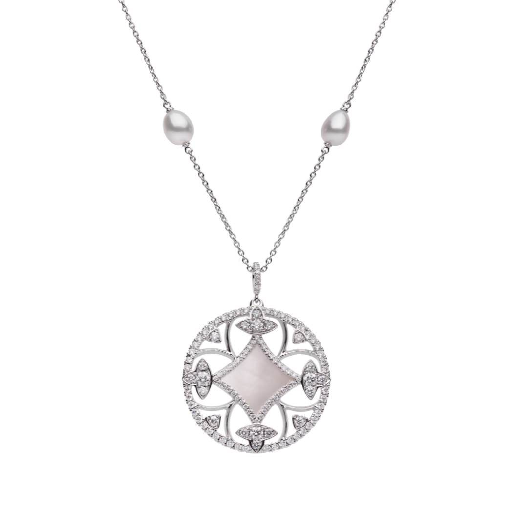 Autore Keshi Pearls with White Mother Of Pearl set in 18kt white gold white diamond pendant necklace