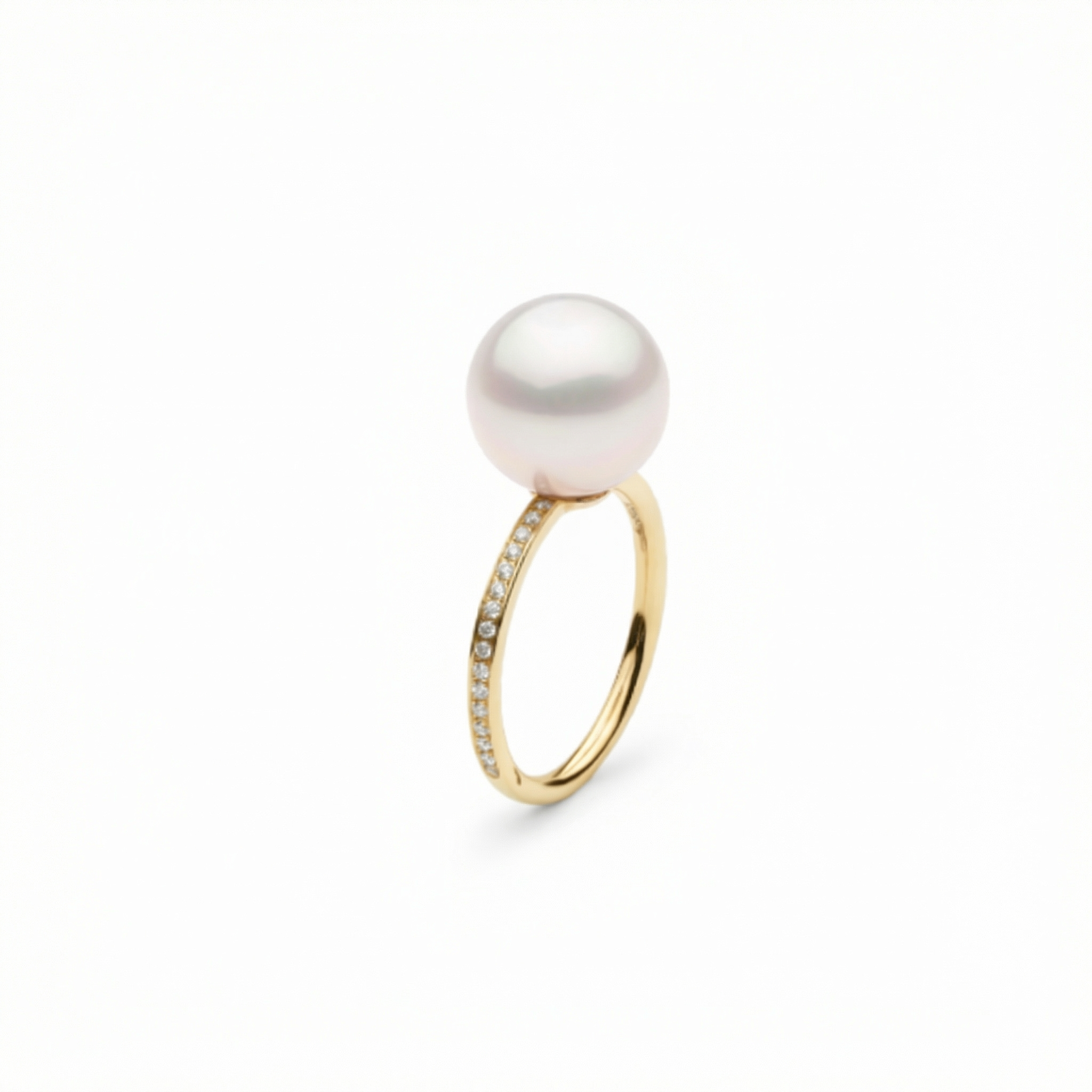 Autore South Sea Pearl set in 18kt yellow gold single row pave band ring