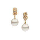Autore South Sea Pearls in 18kt yellow gold and white diamond huggie earrings