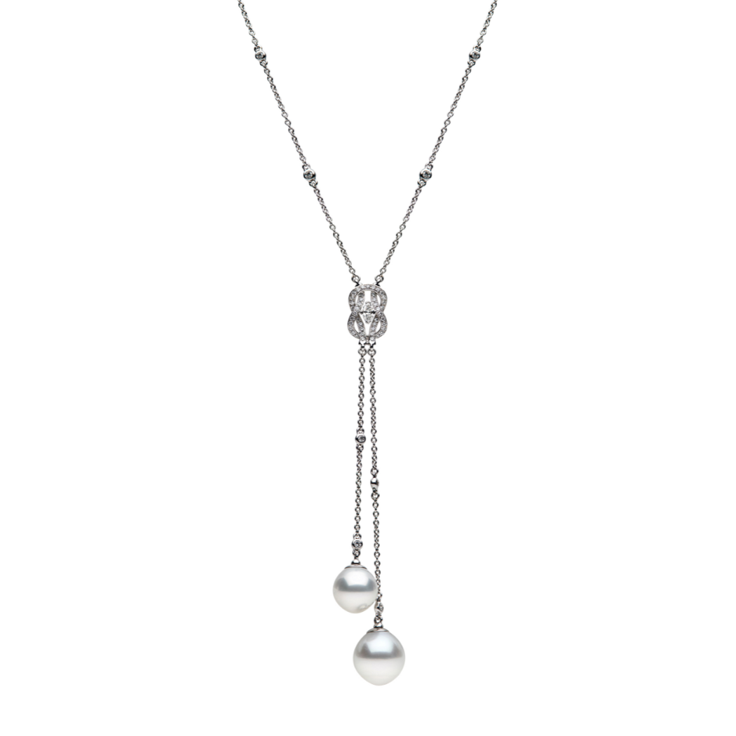 Two Autore South Sea Pearls set in 18kt white gold Hercules Knot Diamond Necklace