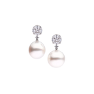 Autore South Sea Pearl on 18kt white gold small illusion set white diamond post earrings.
