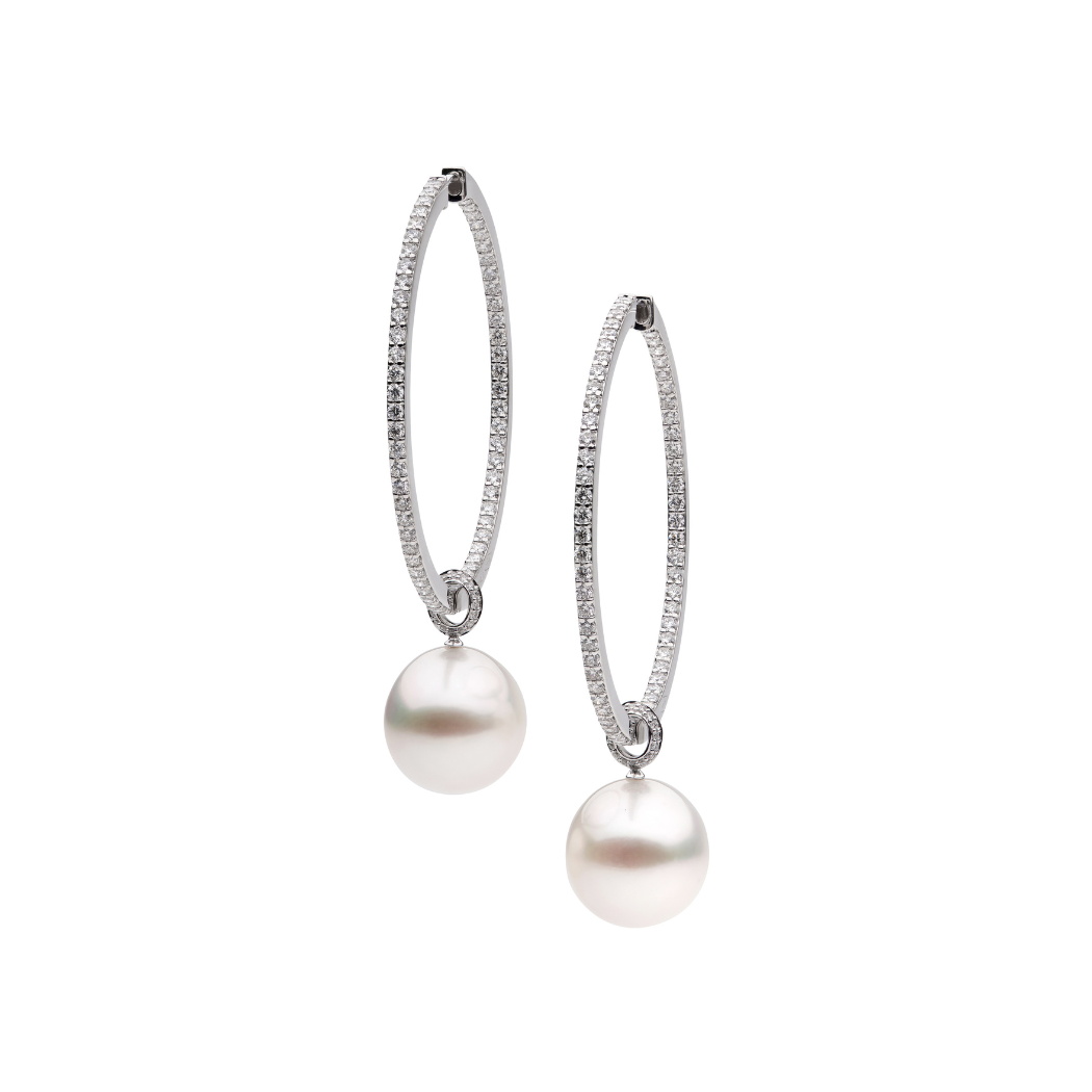 Autore South Sea Pearl on 18kt white gold single row diamond pave hoops