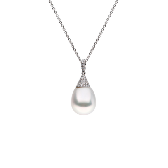 Autore South Sea Pearl set in 18kt white gold white diamond pave Luna pendant
