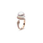Autore South Sea Pearl set in 18kt rose gold with white diamond and ruby eyes ring.