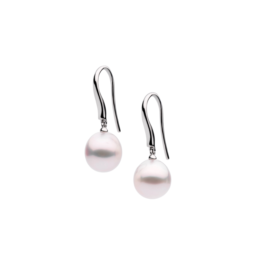 Autore South Sea Pearl Earrings on 18kt white gold Oro long shepherd hook earrings