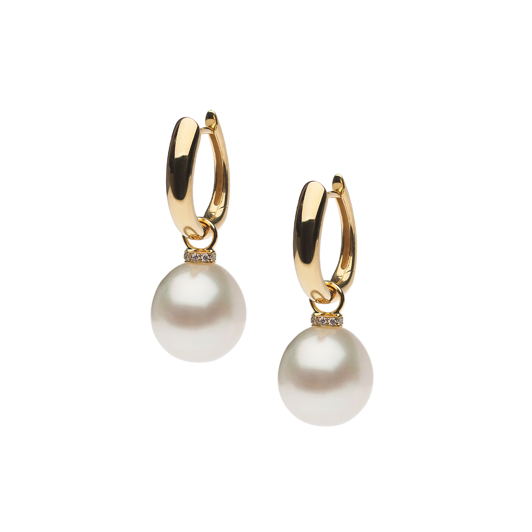 18kt yellow gold Serenity Oro huggies with Autore South Sea Pearls.
