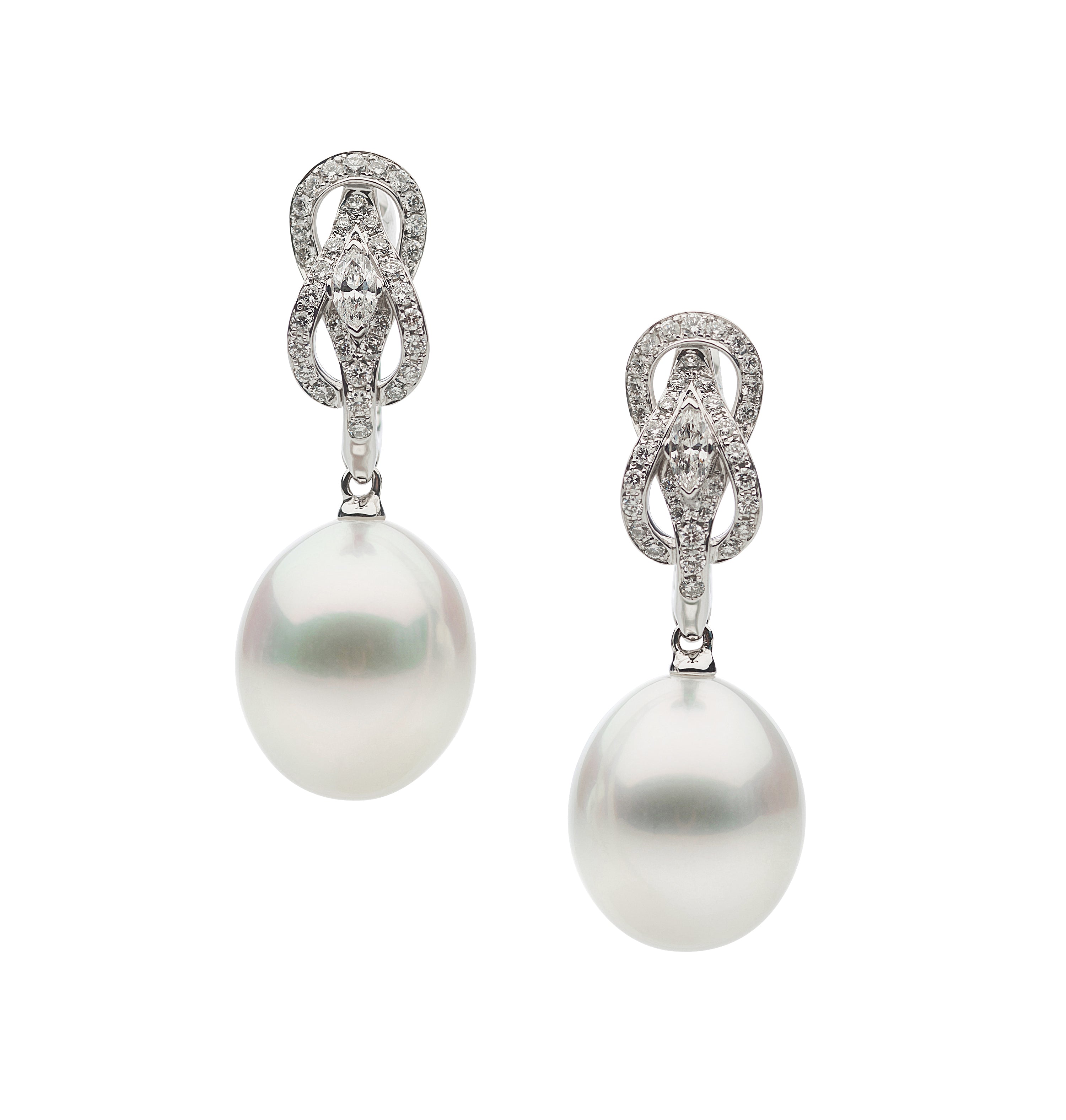 Autore Hercules Earring featuring white diamonds and Australian South Sea pearls set in 18kt white gold