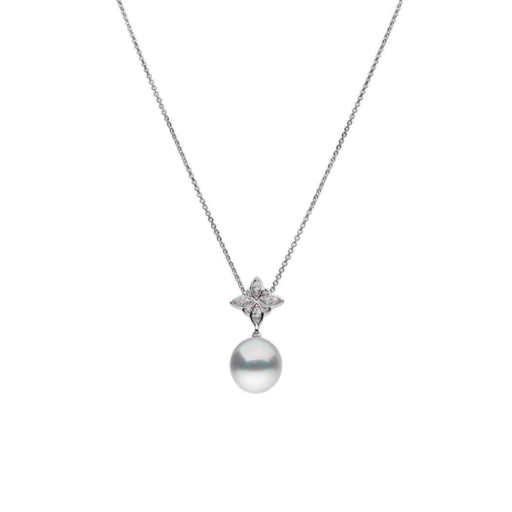 Autore Geo Star Pendant featuring white diamonds and Australian South Sea Pearl on 18kt white gold