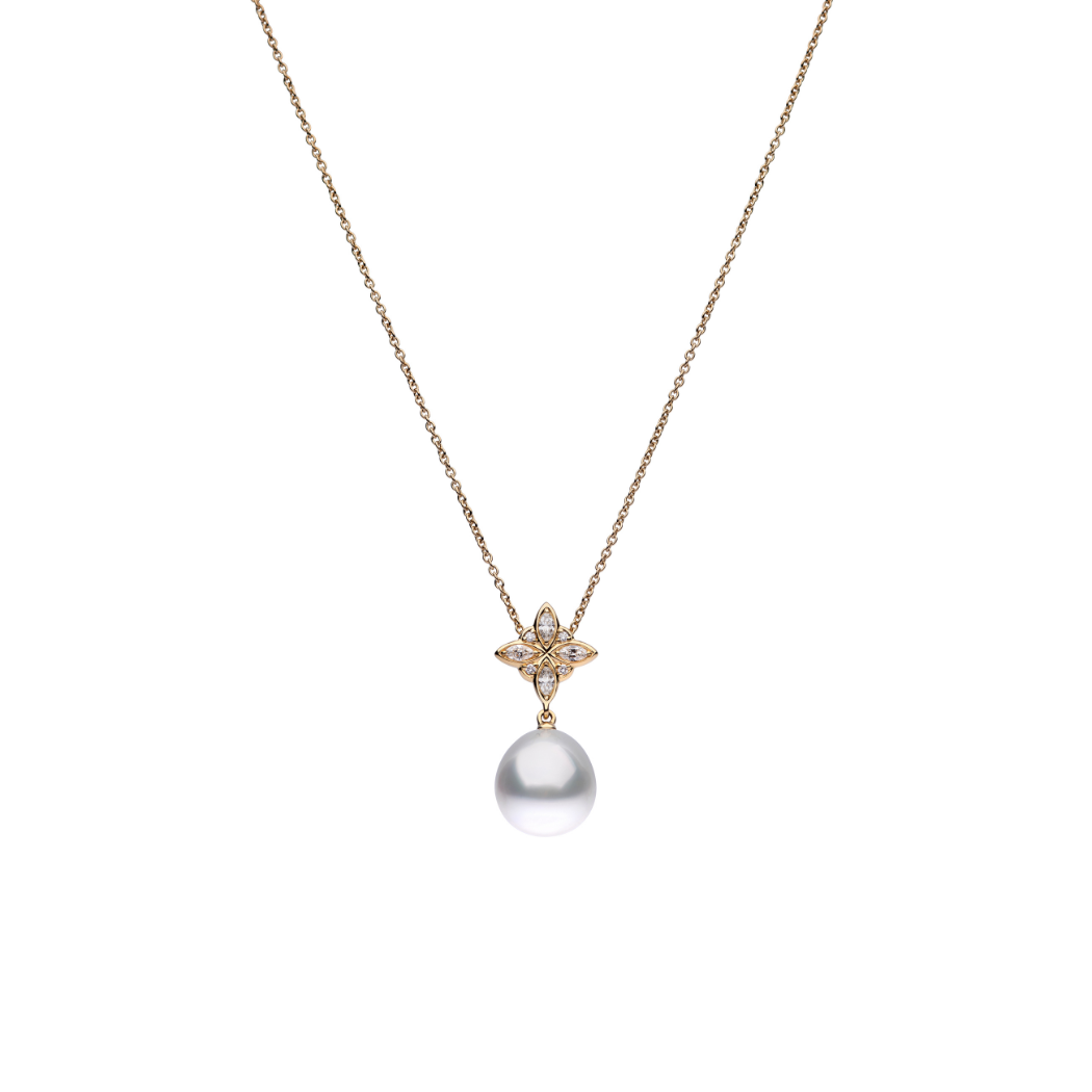 Autore Geo Star Pendant featuring white diamonds and Australian South Sea Pearls on 18kt yellow gold