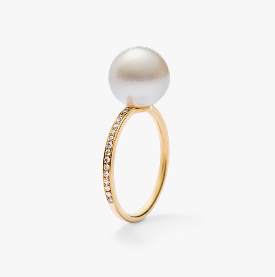 Autore Single Pave Eternity ring with an Australian South Sea Pearl in 18kt yellow gold