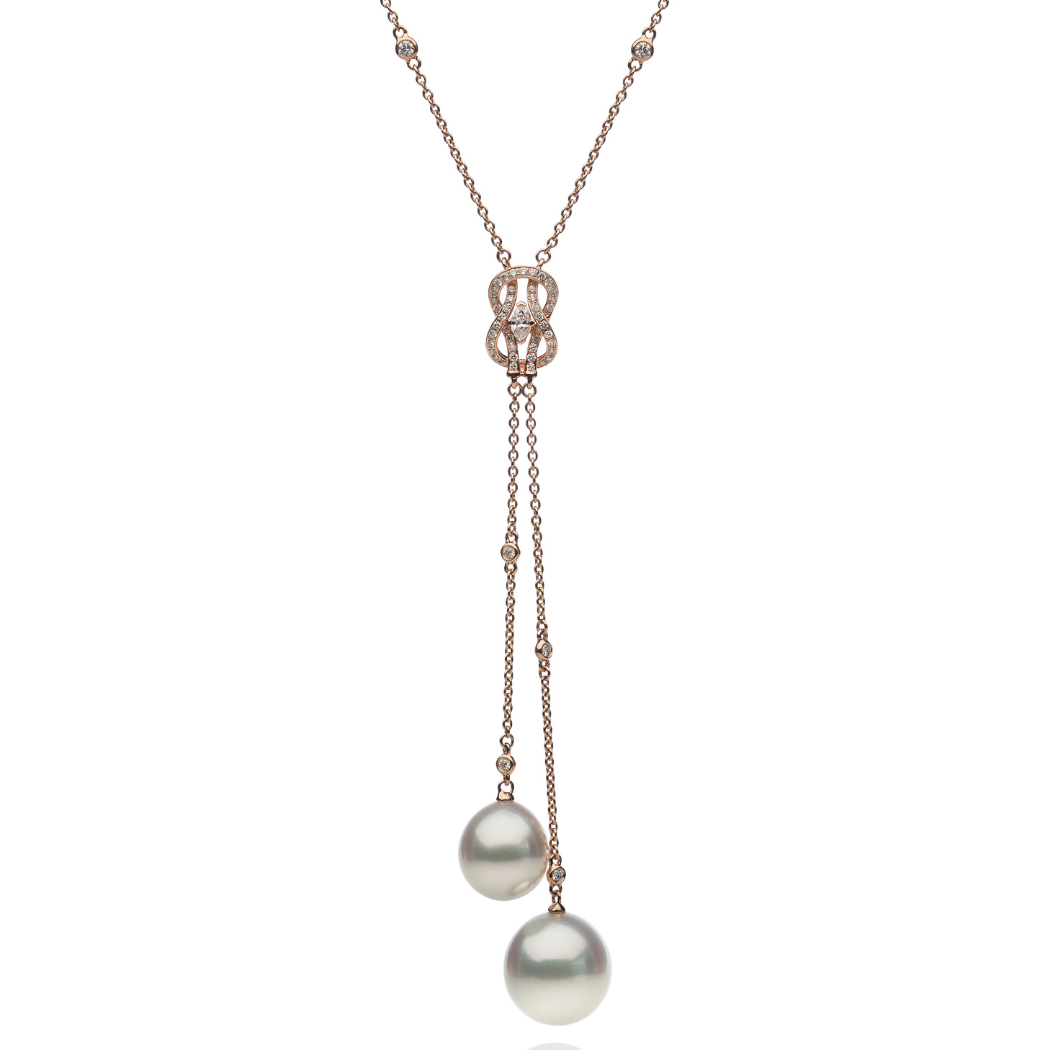 Autore Hercules Lariat with two Australian South Sea Pearls and white diamonds set on 18kt rose gold