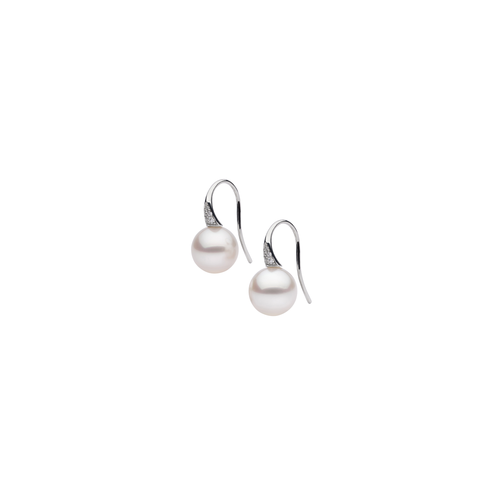 Shepherd Hook Pave Earrings Round Pearls