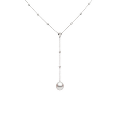 Autore Fancy Cut Kite Lariat Necklace with a kite diamond and South Sea pearl drop in 18kt white gold