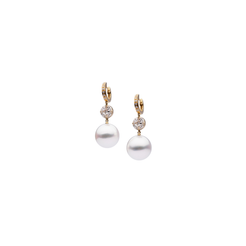 Autore Illusion Drop Earrings with white diamonds and South Sea pearls in 18kt yellow gold