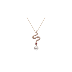 Autore Ophidia Diamond Necklace with a ruby and pavé diamonds and a South Sea pearl drop in 18kt rose gold