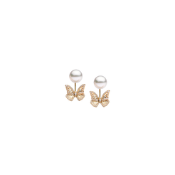 Autore Papillon Four Wing Earrings with South Sea pearls and white diamond butterfly wings in 18kt yellow gold