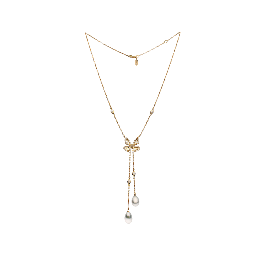 Full length view of the Autore Papillon Four Wing Lariat in 18kt yellow gold