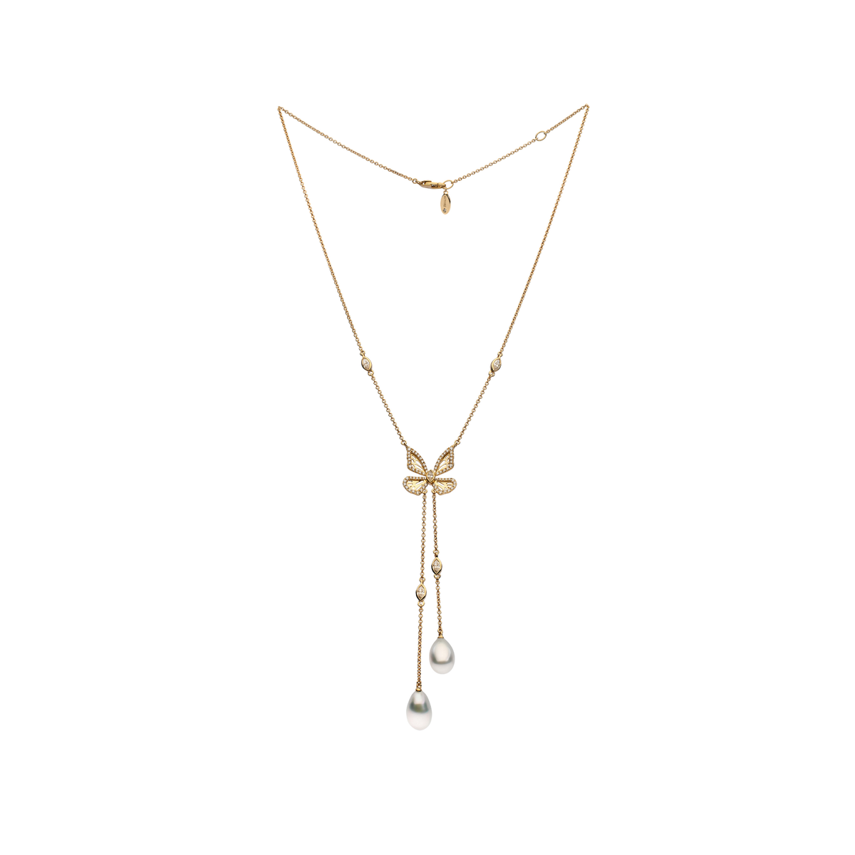 Full length view of the Autore Papillon Four Wing Lariat in 18kt yellow gold