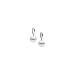 Autore Serenity Pave Tapered Huggies with white diamonds and South Sea pearls in 18kt white gold