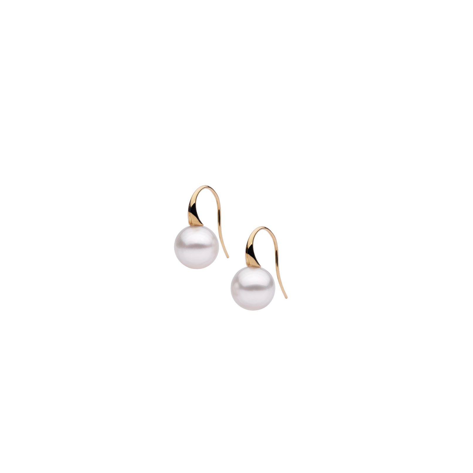 Autore Oro Shepherd Hook Earrings with round South Sea pearls in 18kt yellow gold