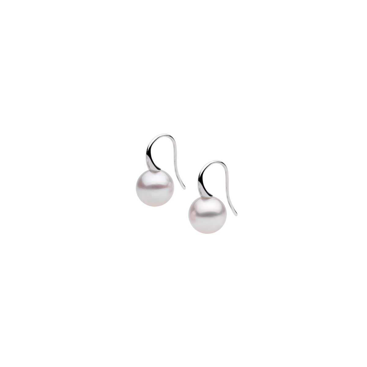 Autore Oro Shepherd Hook Earrings with round South Sea pearls in 18kt white gold