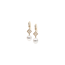 Autore Venetian Star Drop Earrings with white diamond stars and South Sea pearls in 18kt yellow gold