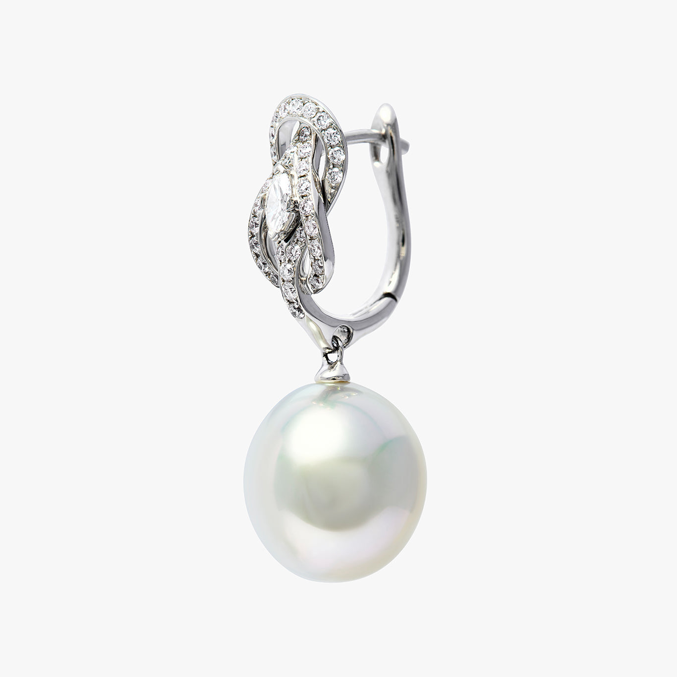 Autore Hercules Knot earring featuring white diamond and Australian South Sea pearls set in 18kt white gold