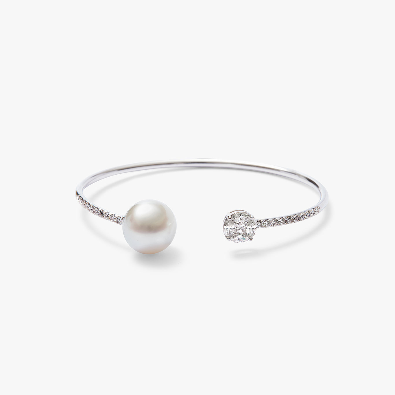 Autore Amore Bangle featuring White Diamonds and Australian South Sea Peals on 18kt white gold